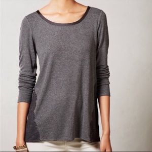 Bordeaux Anthropologie Charcoal Grey Satin Lace Detailing Tunic Long sleeve SP